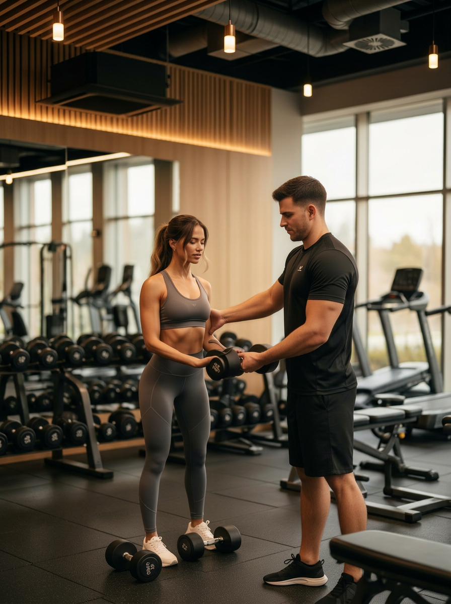 Personal trainer working with a client